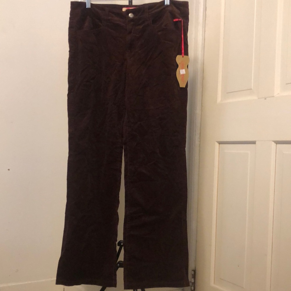 Women Straight Pockets Corduroy Mid Waist Straight Corduroy Leg Pants Trousers